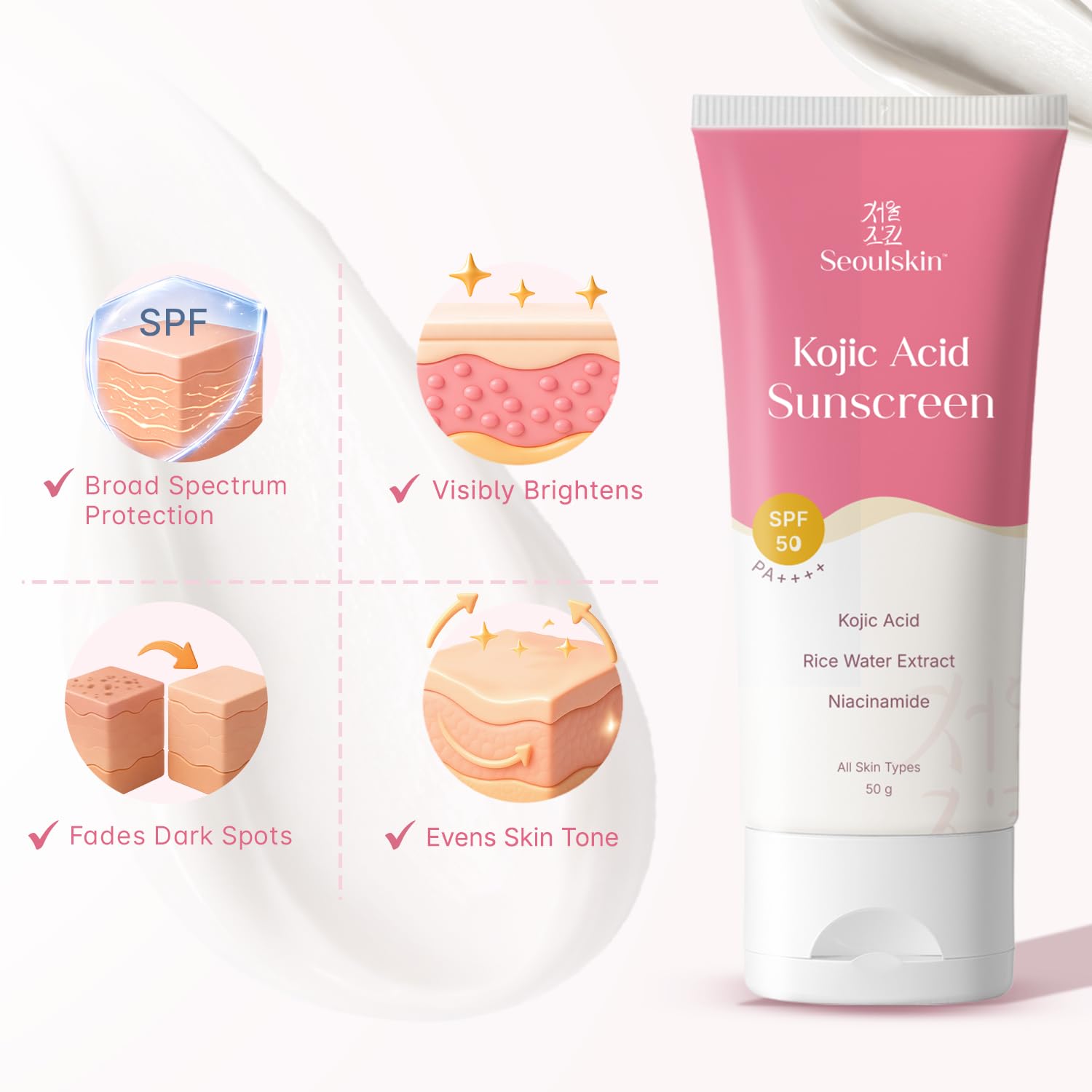 Kojic Acid Skin Lightening Sunblock Cream 100ML